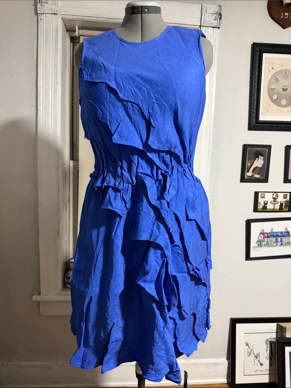 COS Blue Ruffle Sleeveless Dress - Women